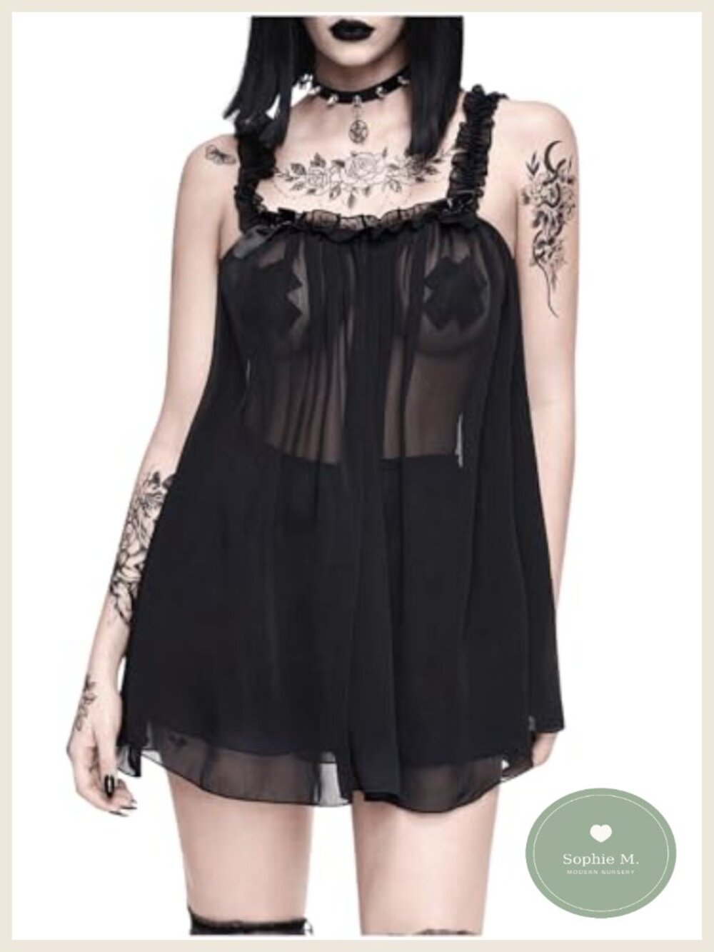 Women's Sexy 2 Piece Babydoll Lingerie Set Chiffon Ruffled Sleeveless Sleepwear